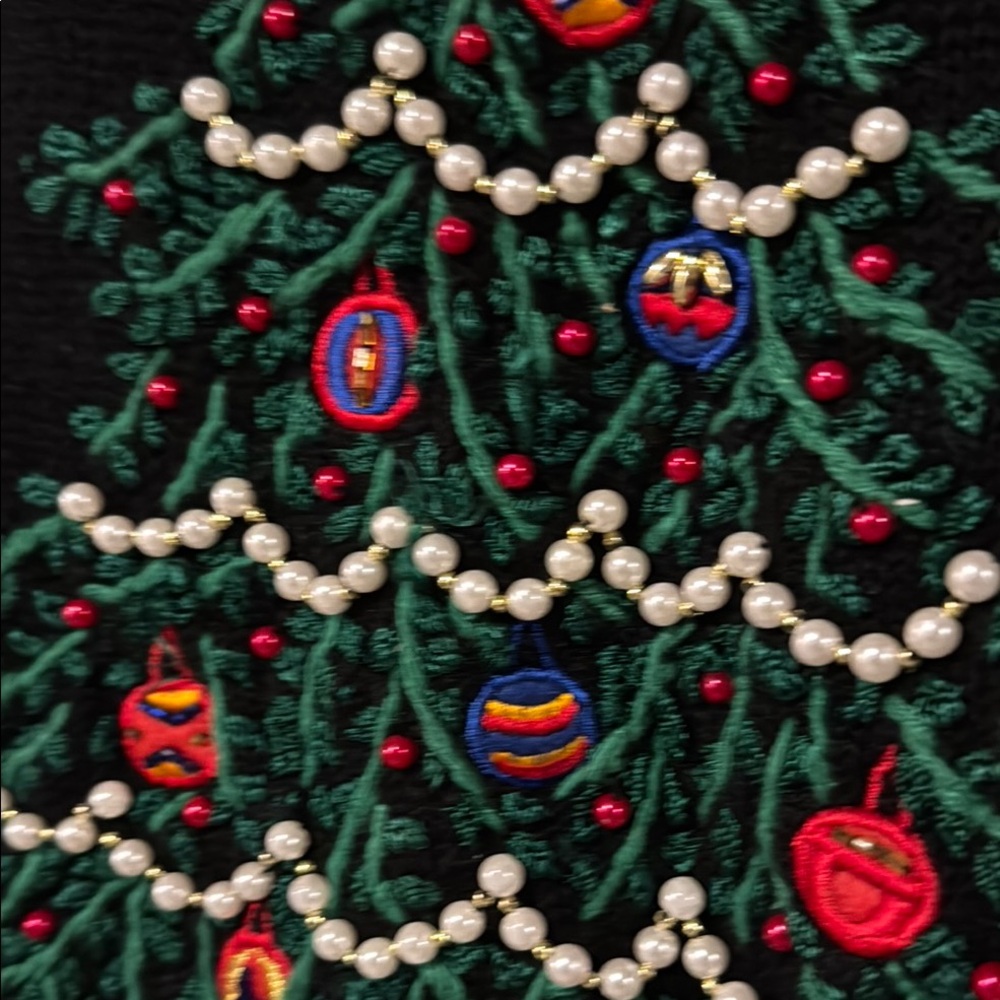 Ugly/Festive Black Christmas Sweater with Tree and Bear Design - Picture 5 of 9